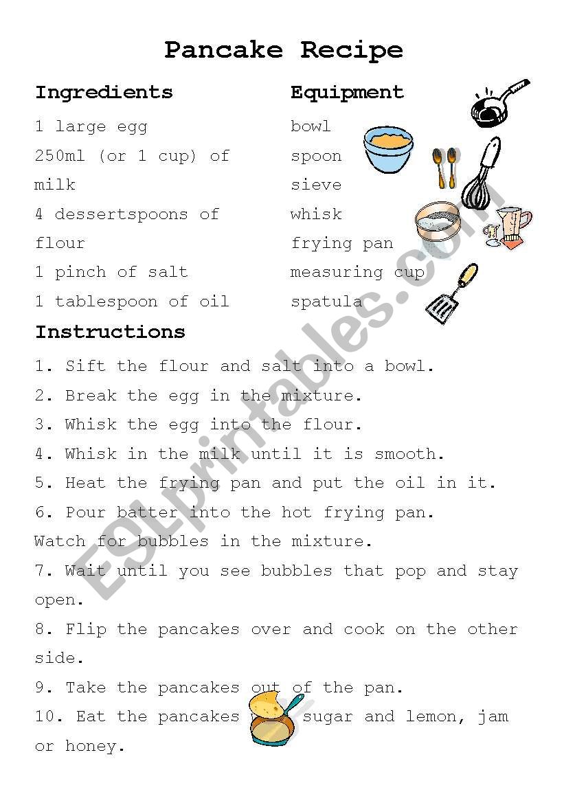 Pancake Recipe worksheet
