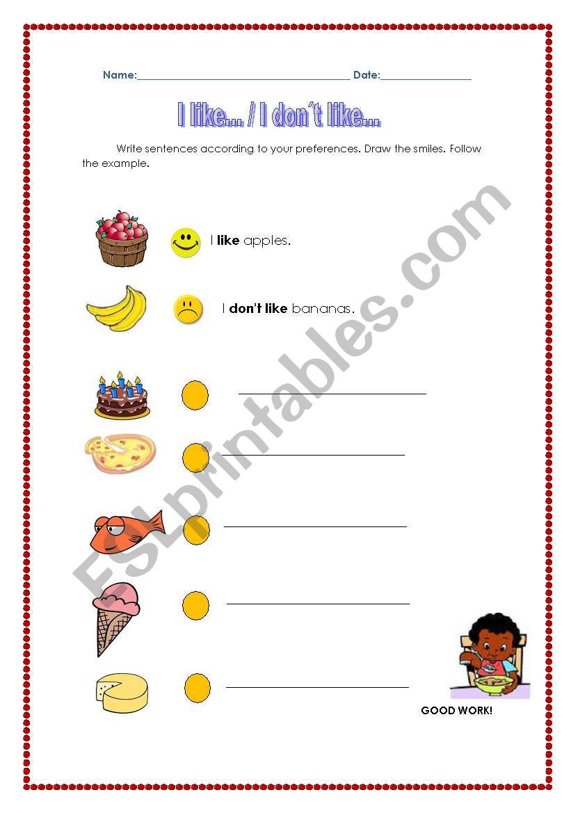 I like... / I donÂ´t like.... worksheet