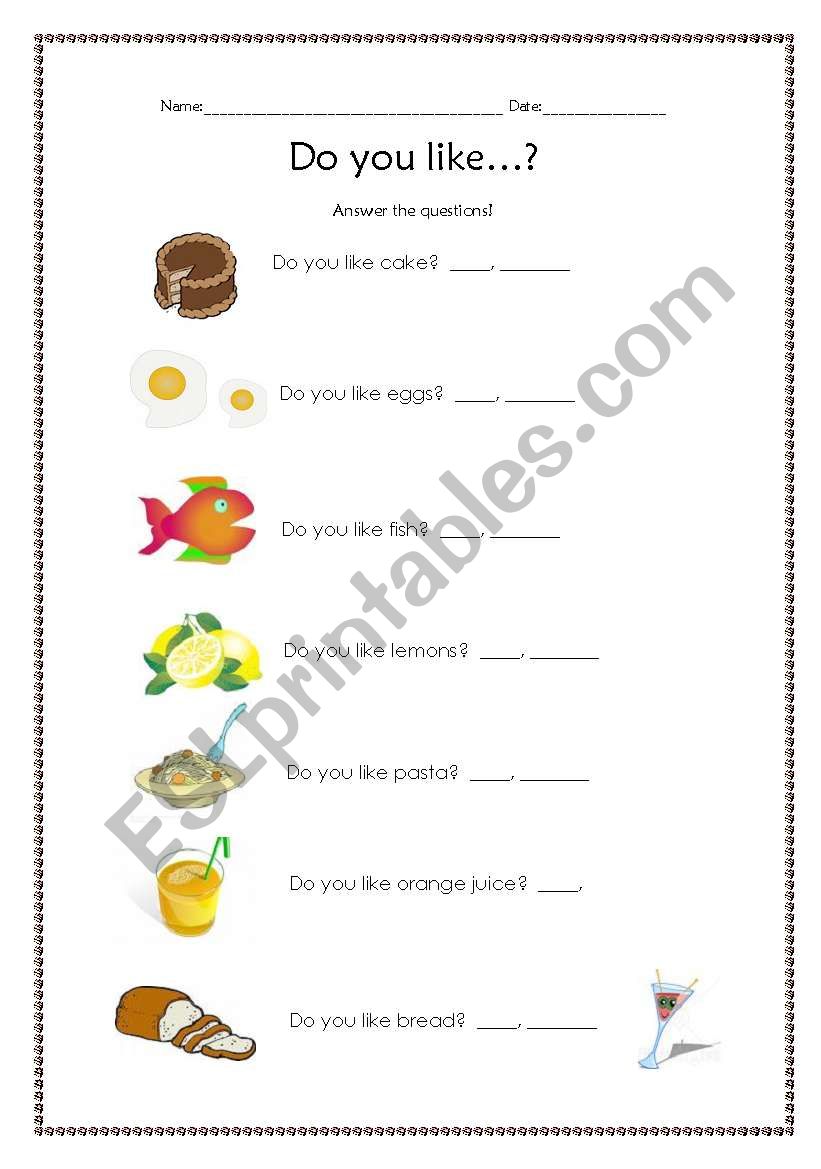Food worksheet