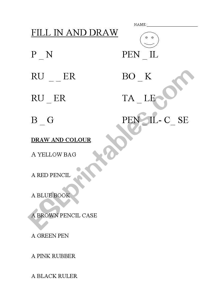 FILL, PAINT AND DRAW worksheet