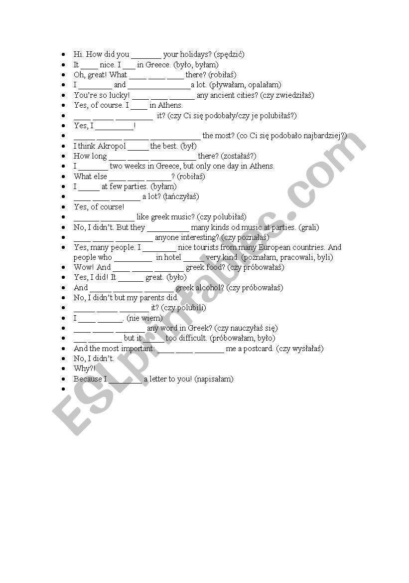 holiday dialouge past simple worksheet