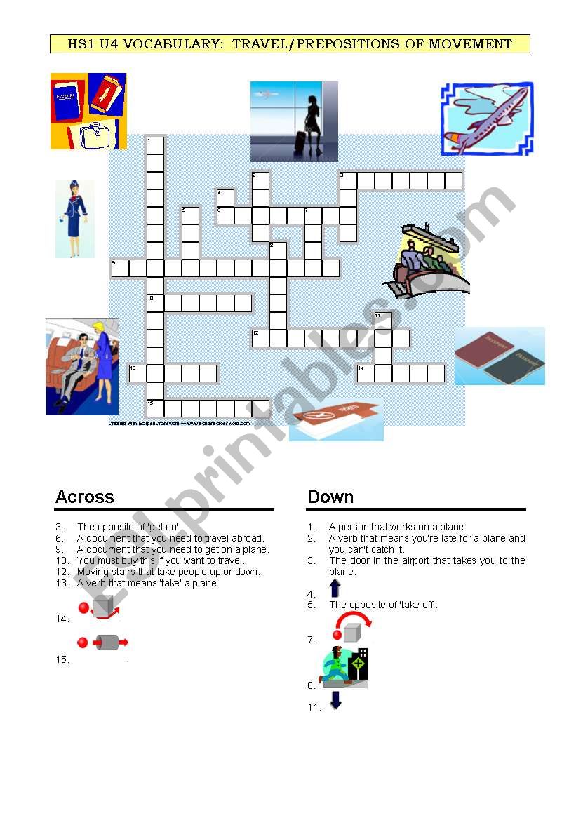Travel and prepositions of movement crossword