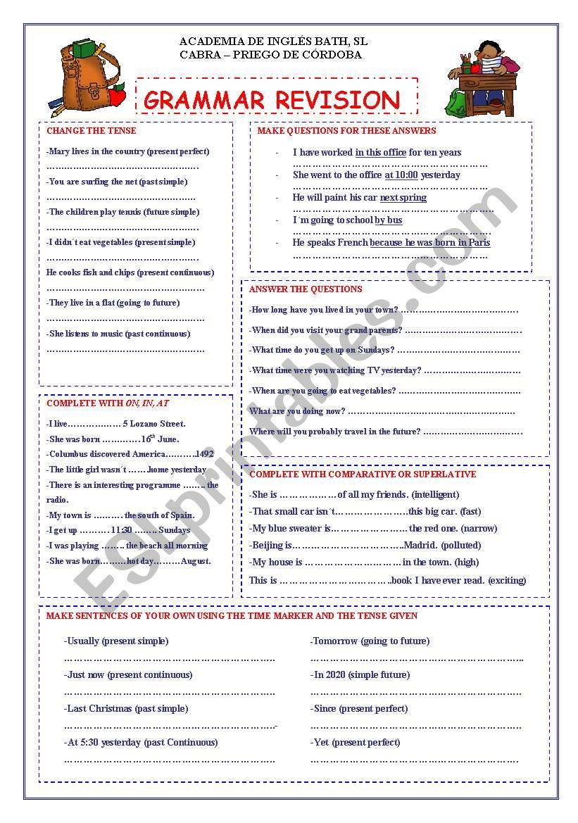 Grammar revision worksheet