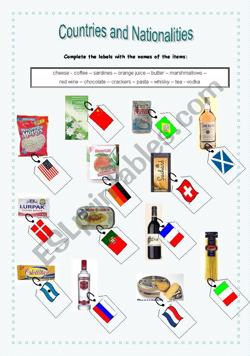 Countries and nationalities... with food and drink - 2 pages