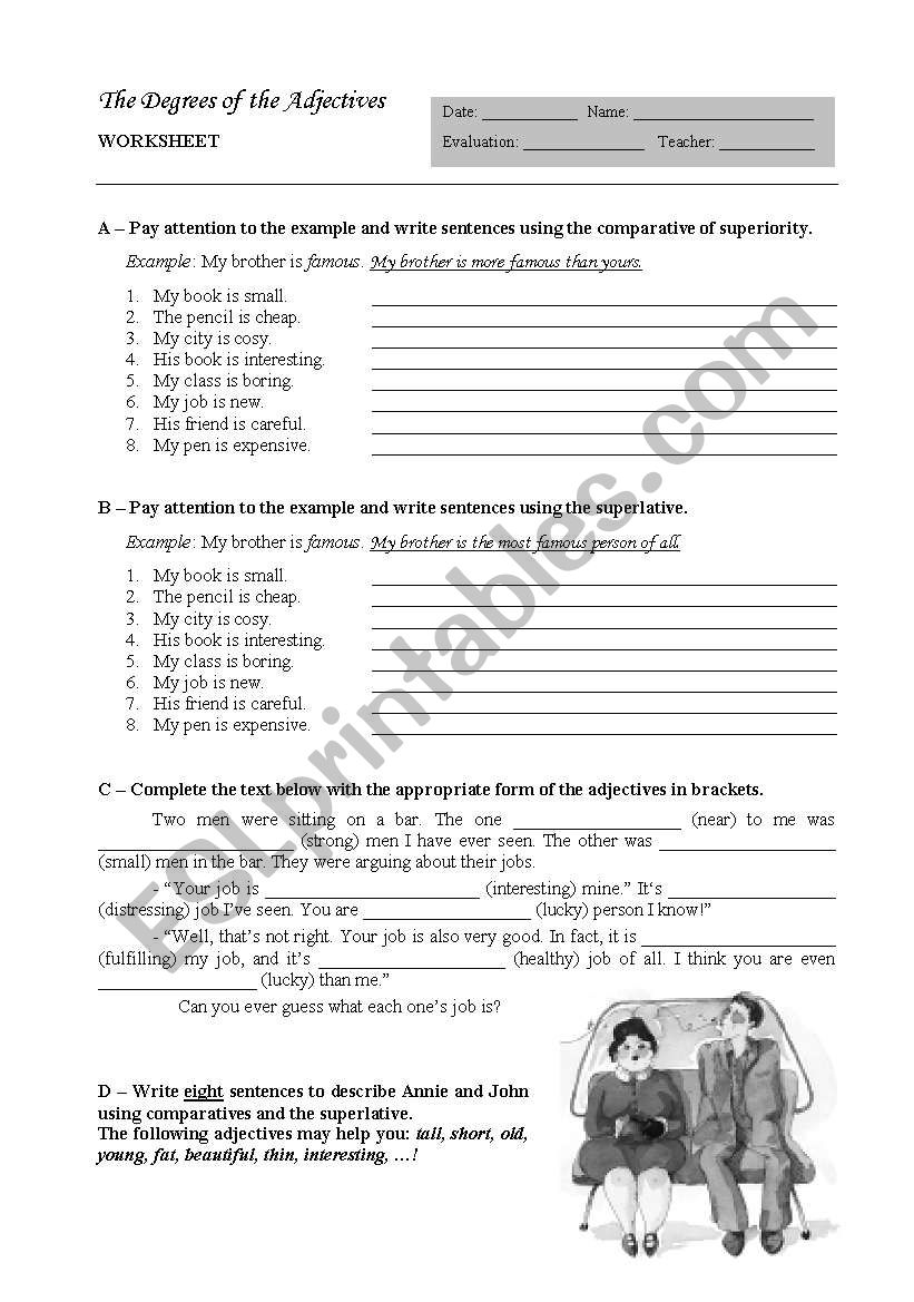 degrees of the adjectives worksheet