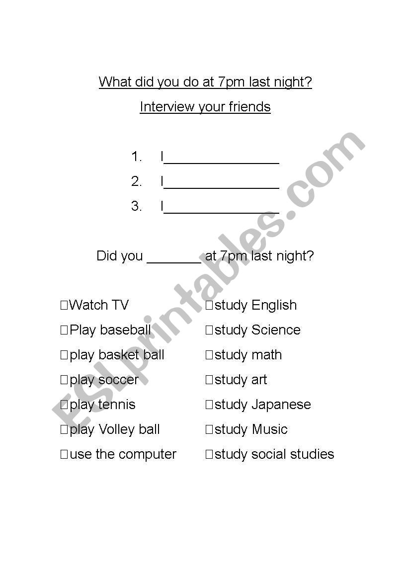 Past tense lesson plan - What did you do last night? 