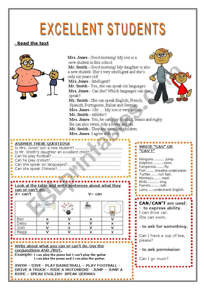 USE OF CAN / CANT worksheet