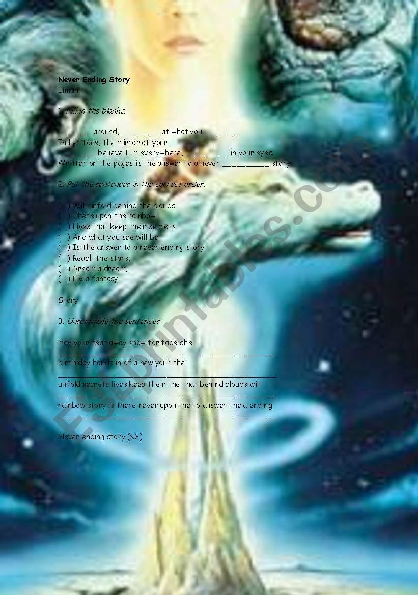 Song - Neverending Story worksheet