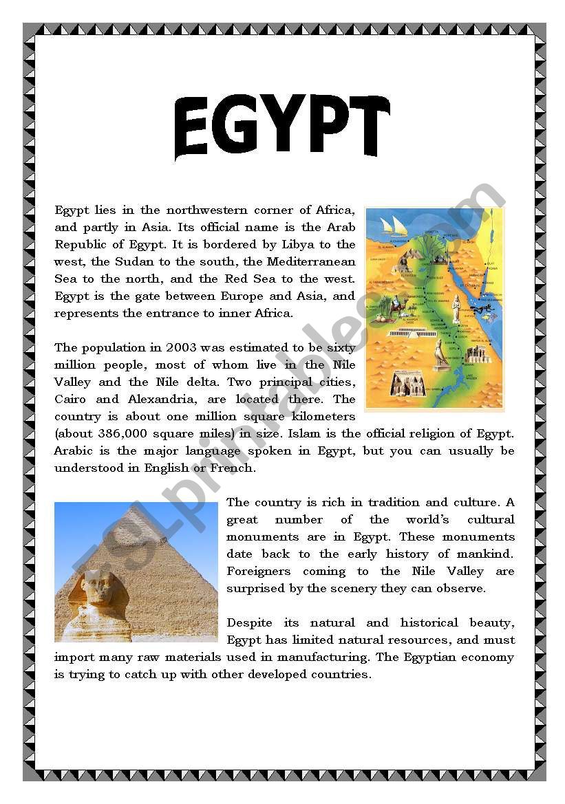 EGYPT READING COMPREHENSION worksheet