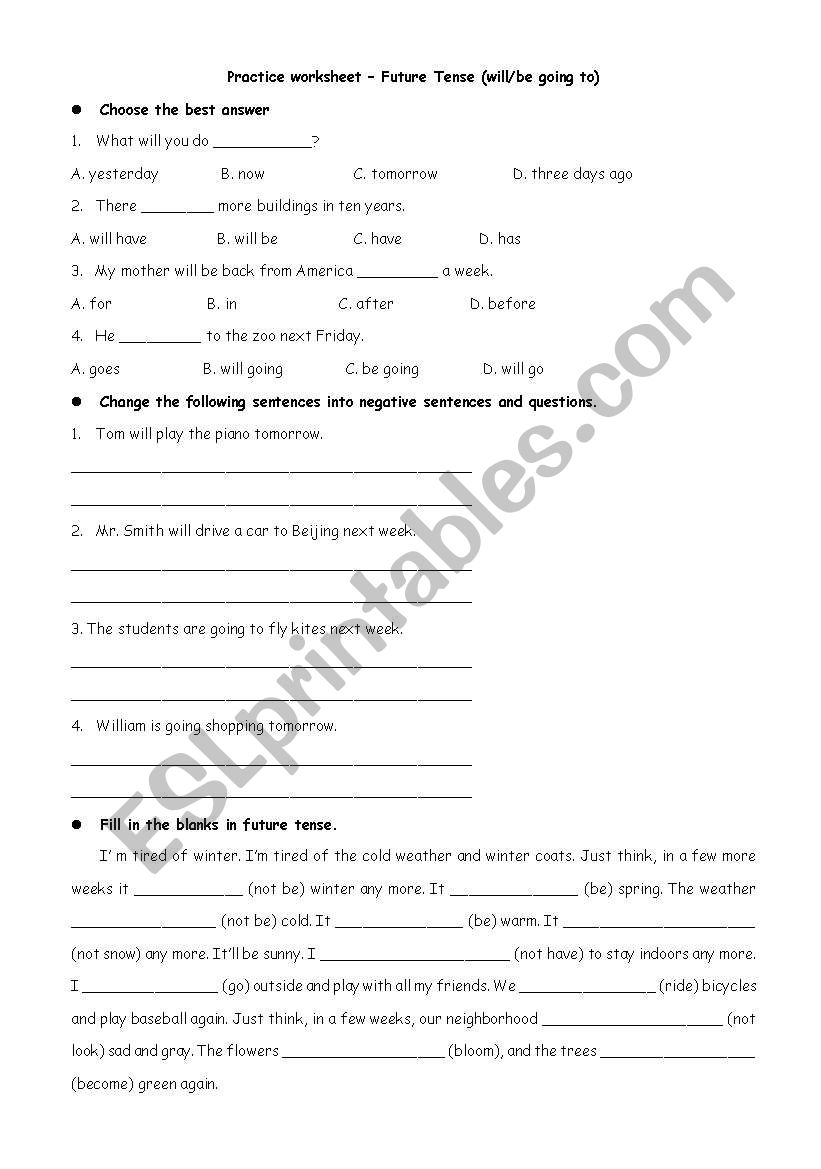 future tense worksheet