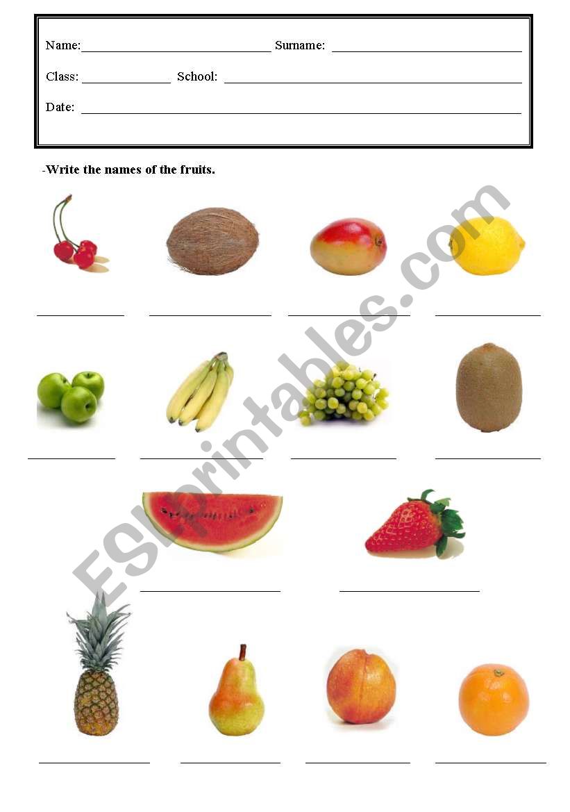 Fruits worksheet