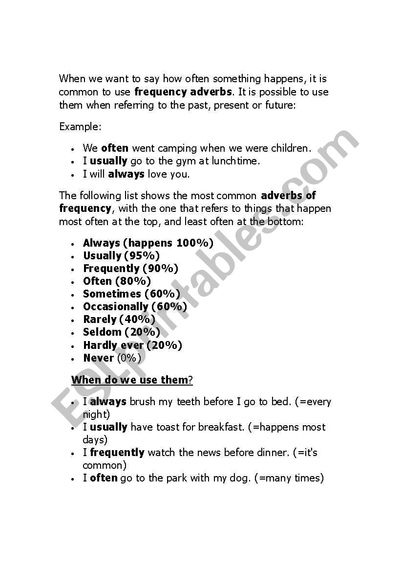 adverb of frequency worksheet