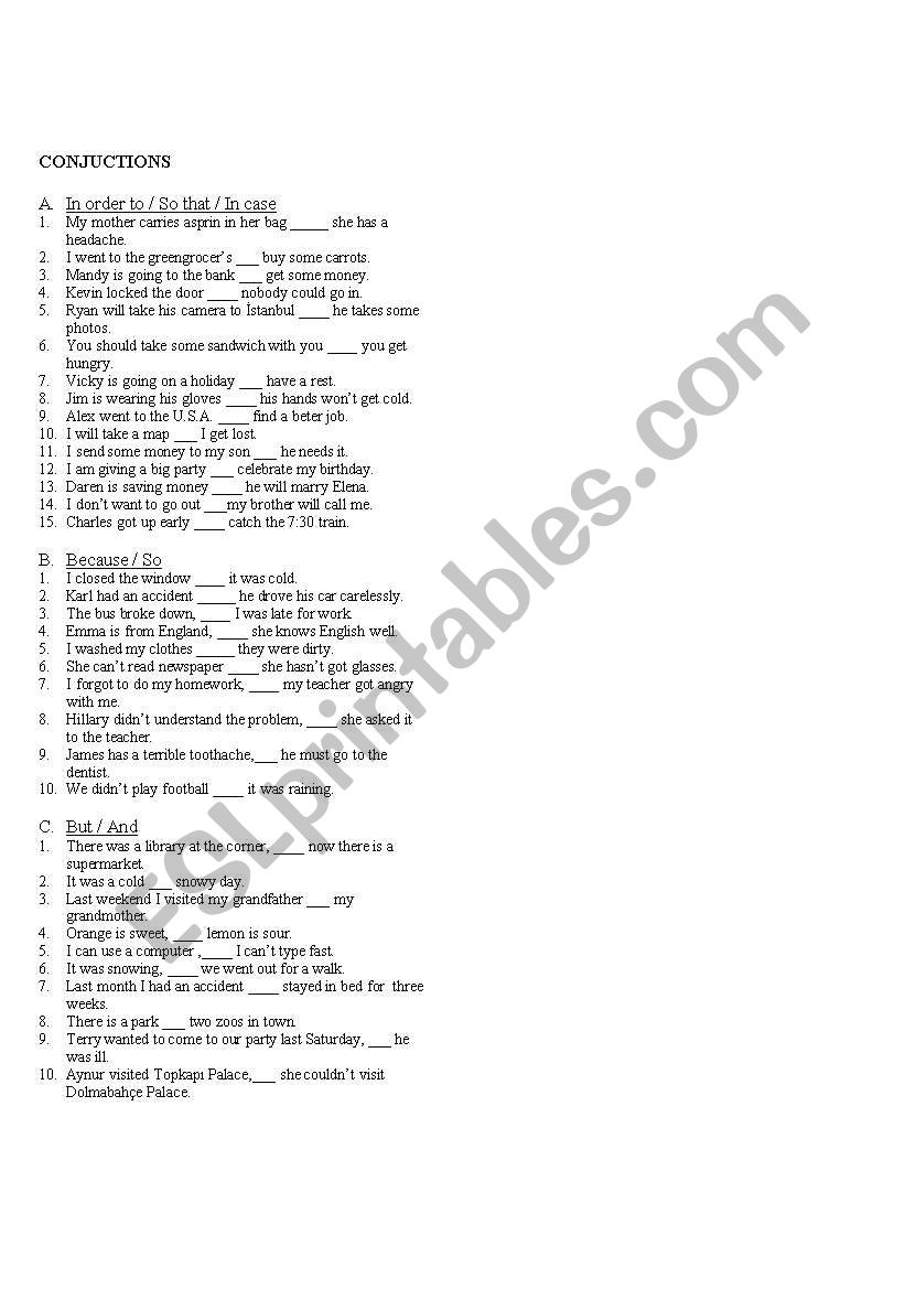 Conjuctions  worksheet