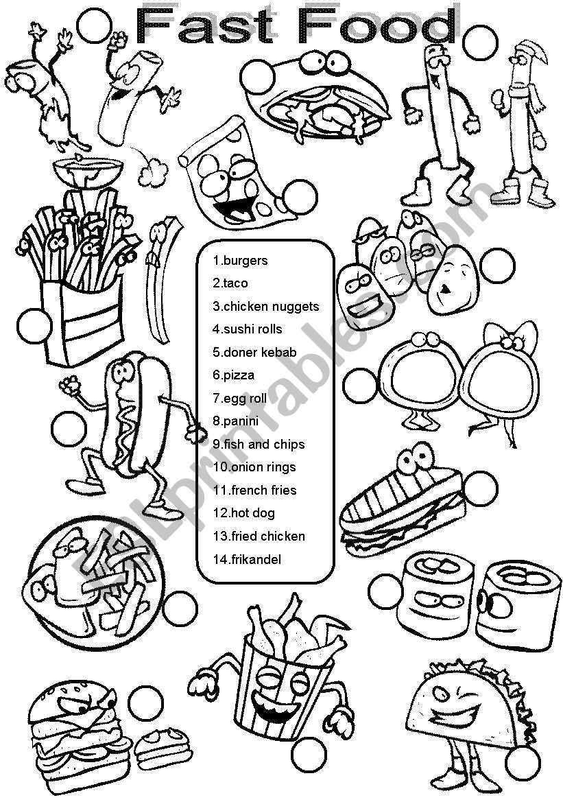 Fast food BW version worksheet