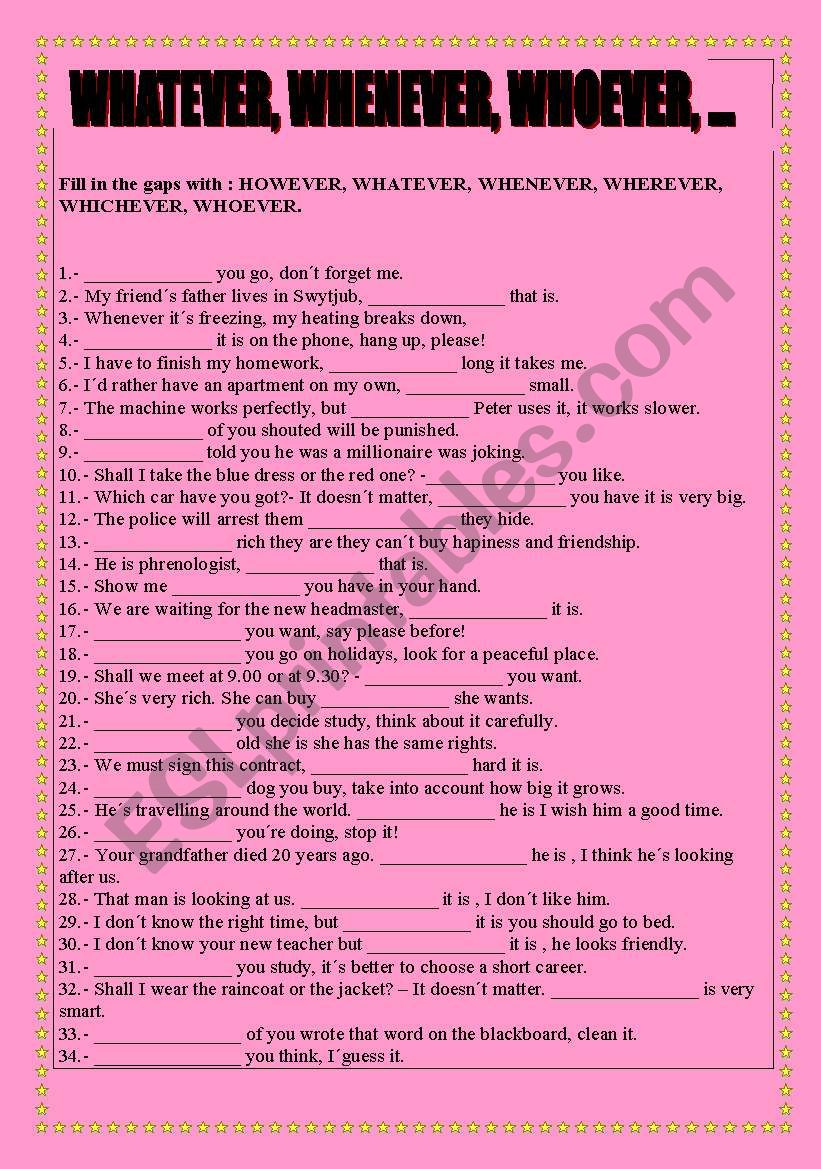 WHATEVER, WHOEVER, ETC. worksheet