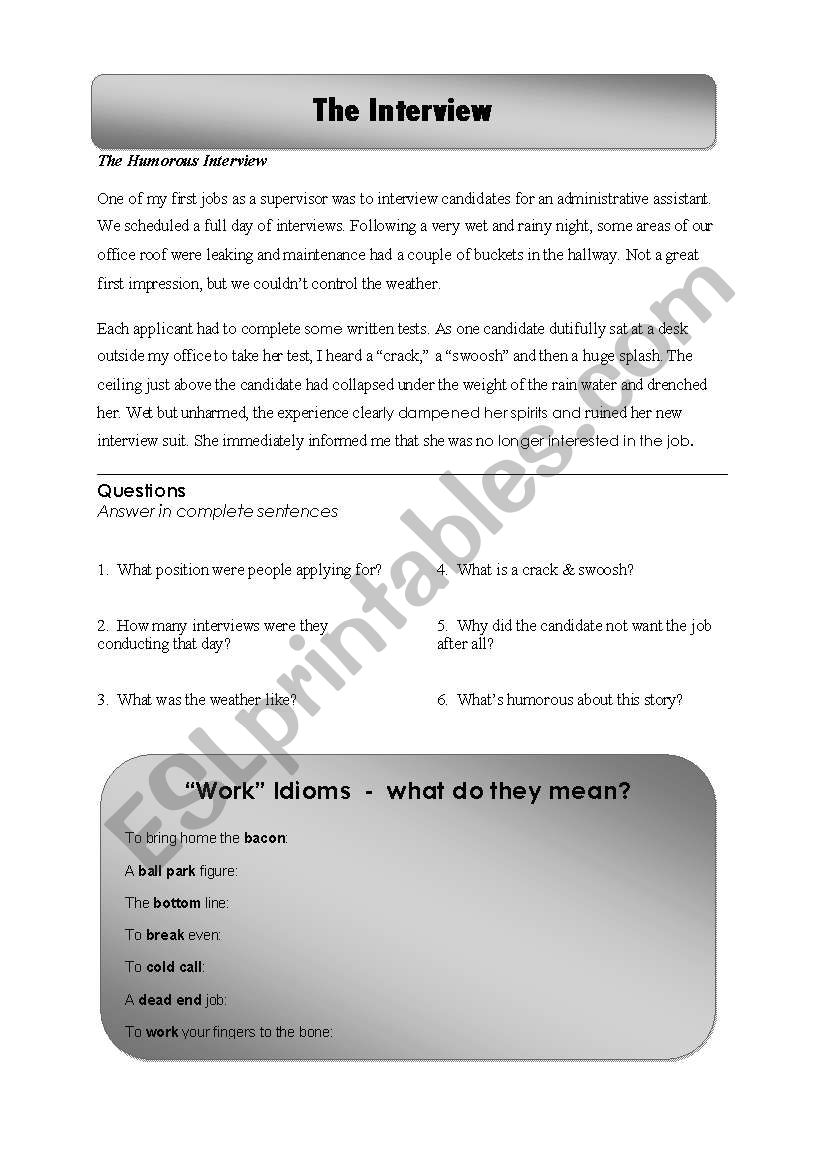 Interviewing worksheet