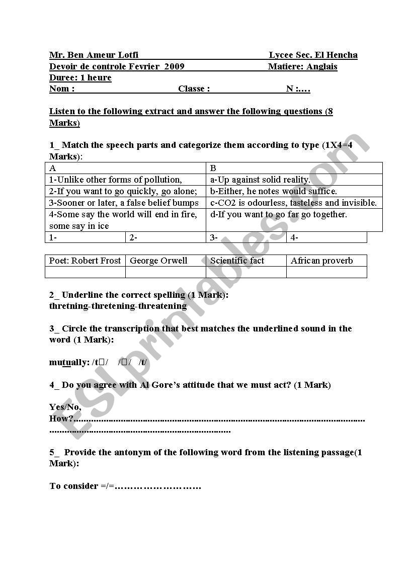 a test worksheet