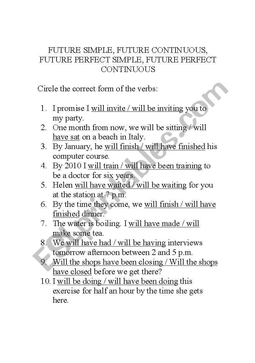 future tenses worksheet