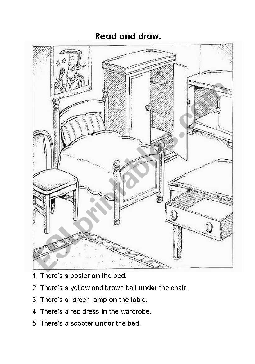 prepositions read and draw worksheet