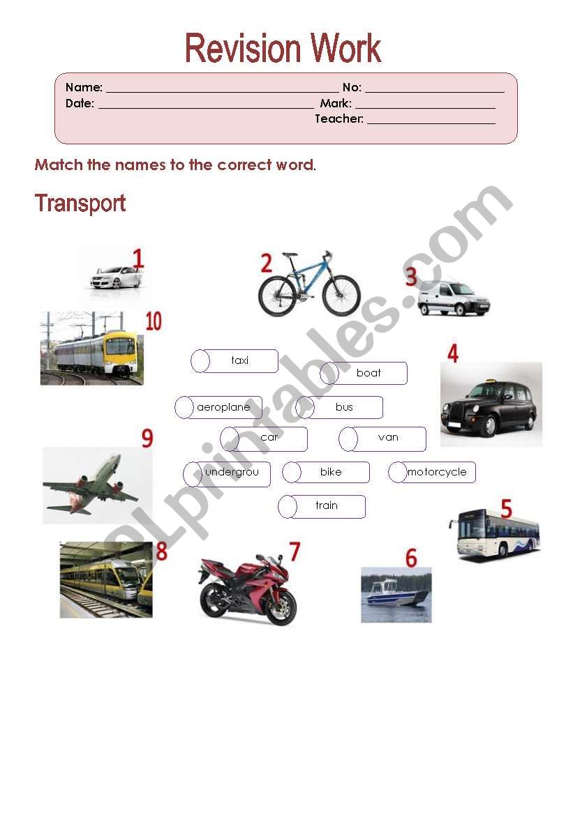 revision work worksheet