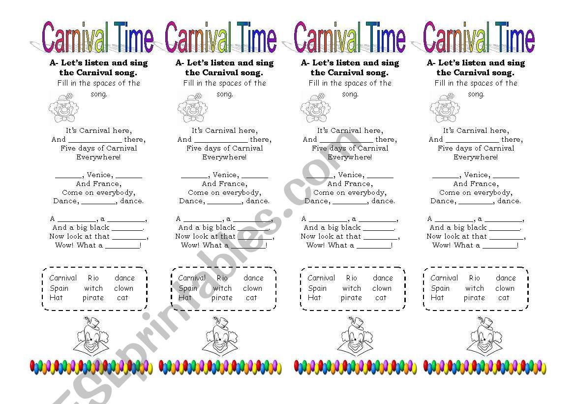 Carnival time song worksheet