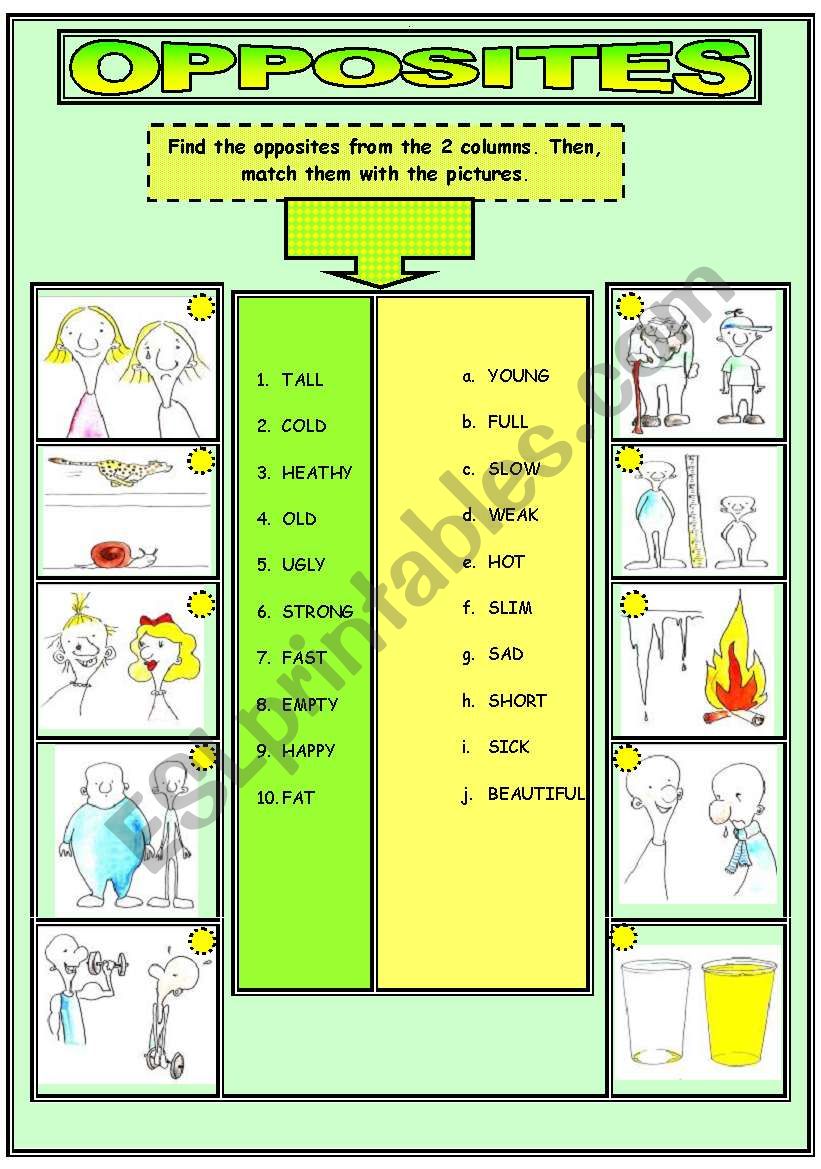 Opposites (matching exercise) worksheet