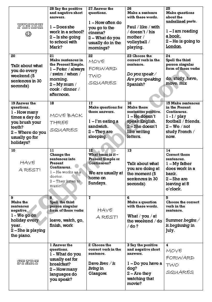 Present Simple and Continuous Board Game