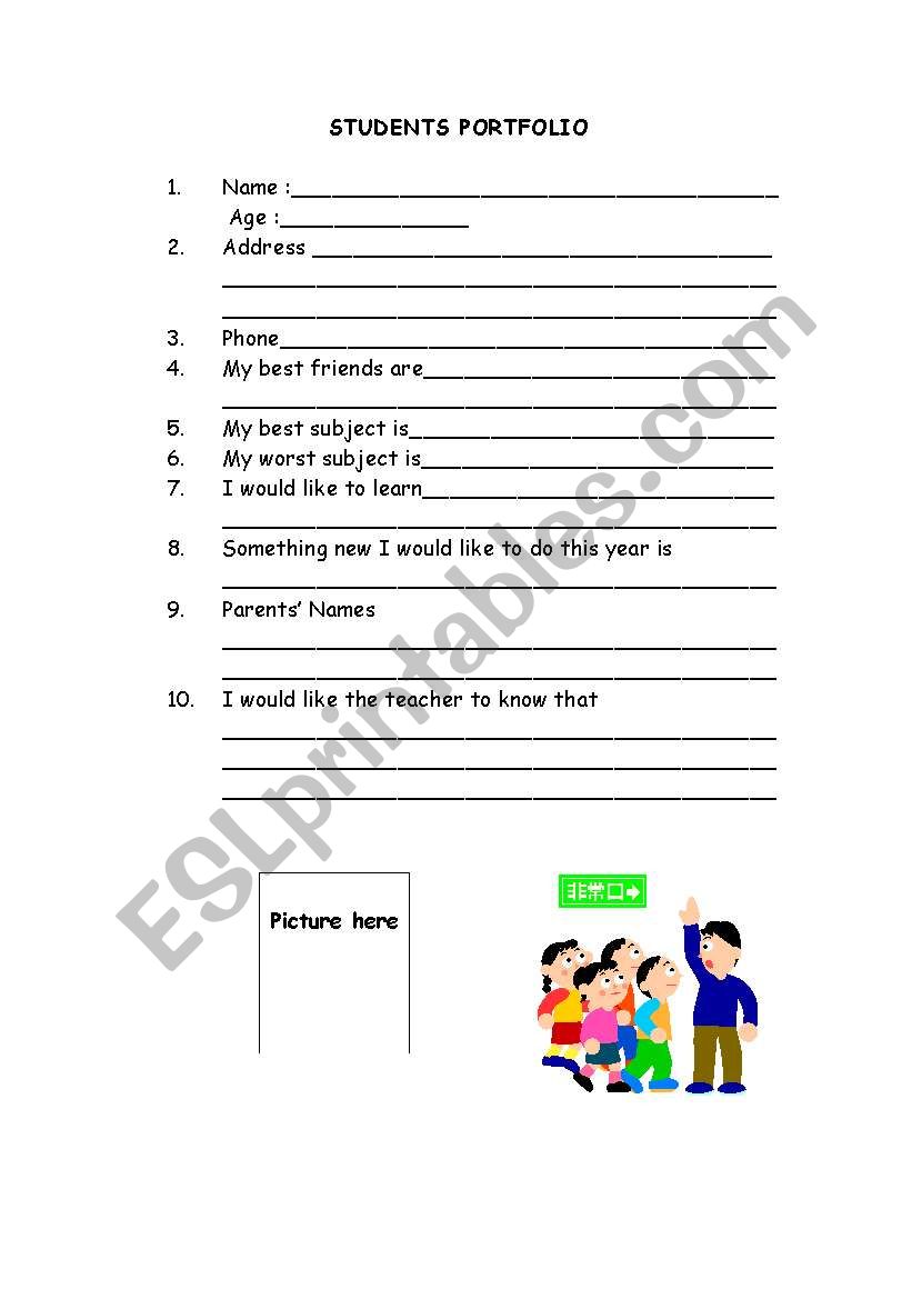 Student portfolio worksheet