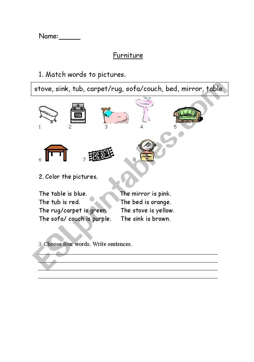 furniture worksheet