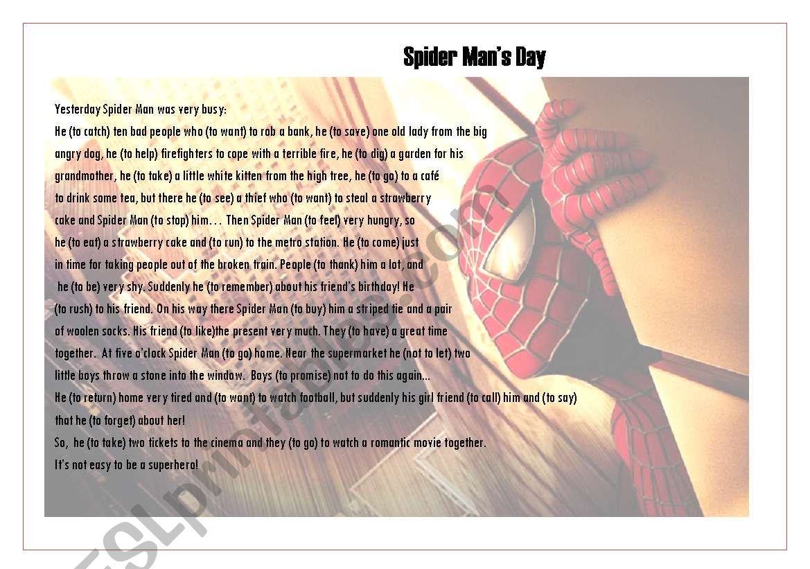 Spider ManÂ´s day worksheet