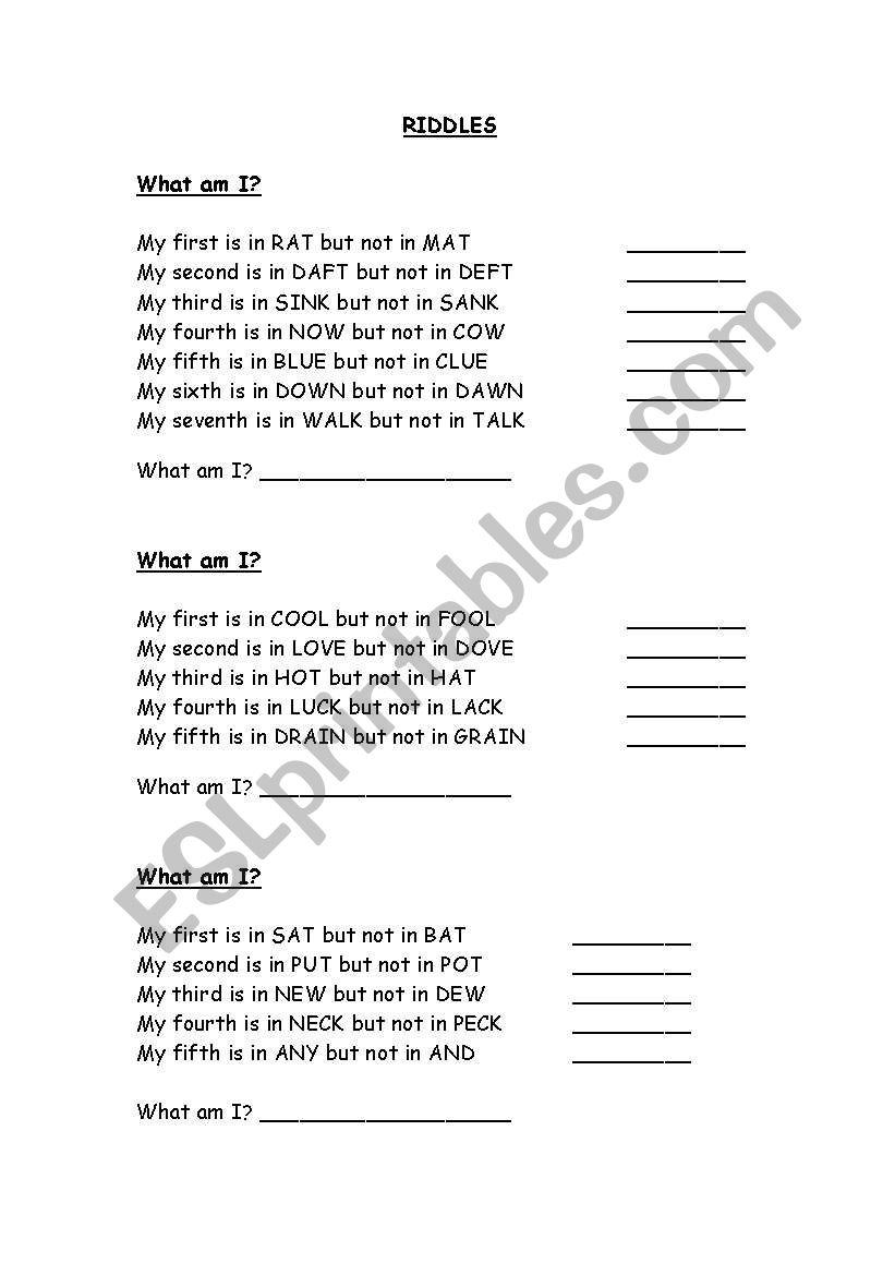 Riddles worksheet