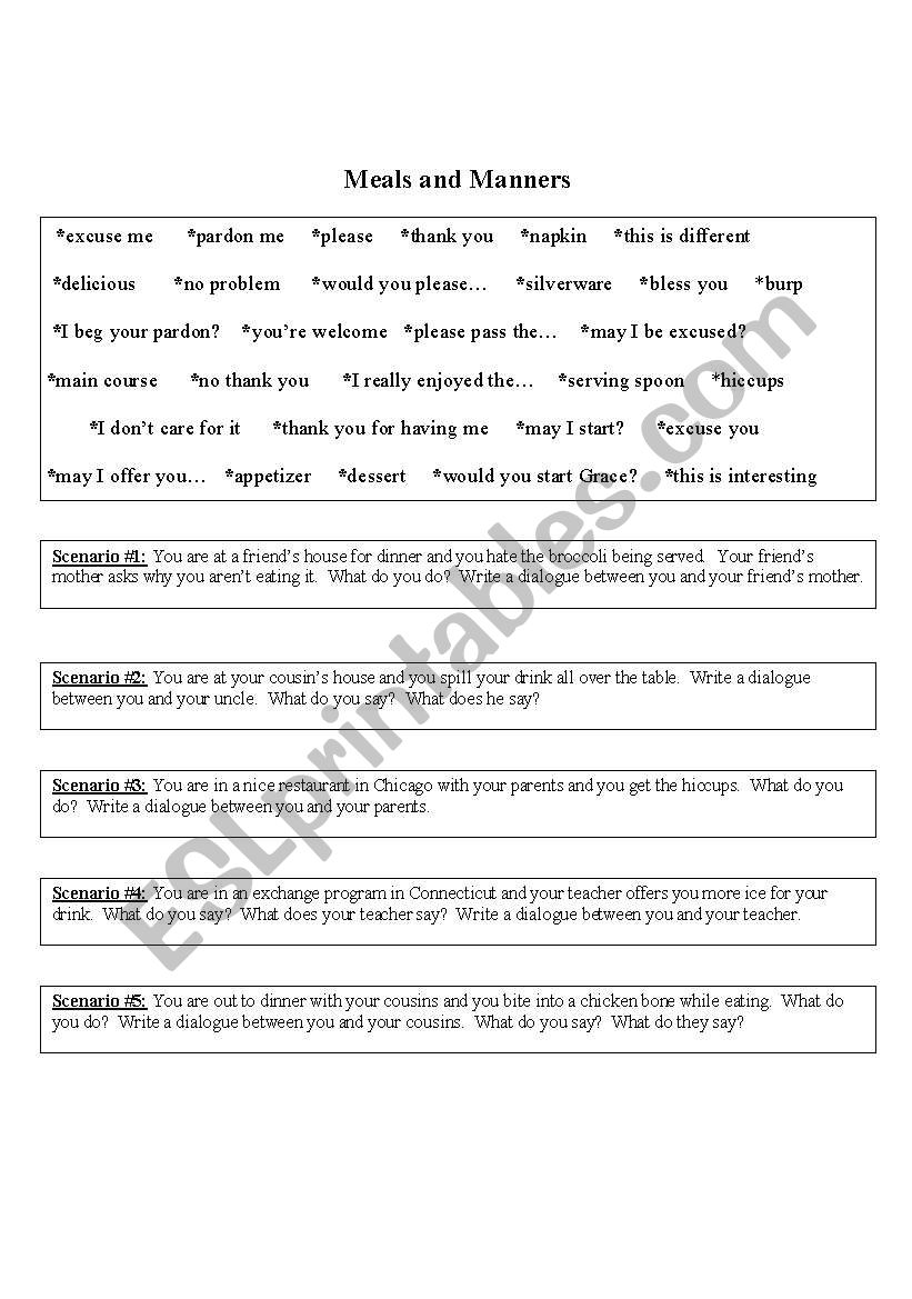 Meals and Manners worksheet