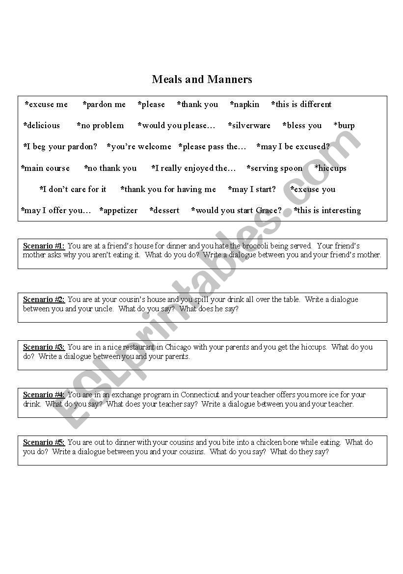 Meals and Manners worksheet