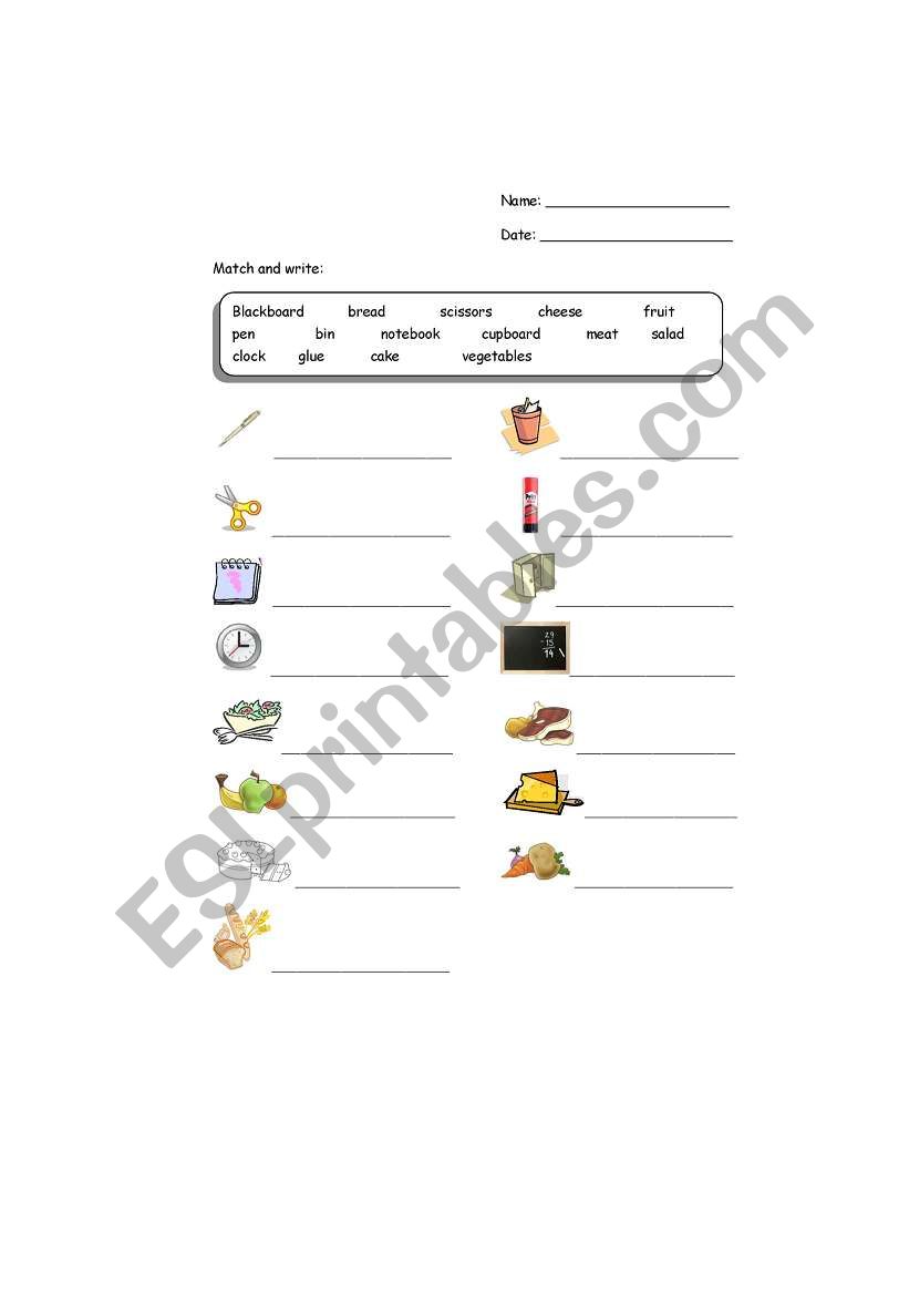 Food and School vocabulary review