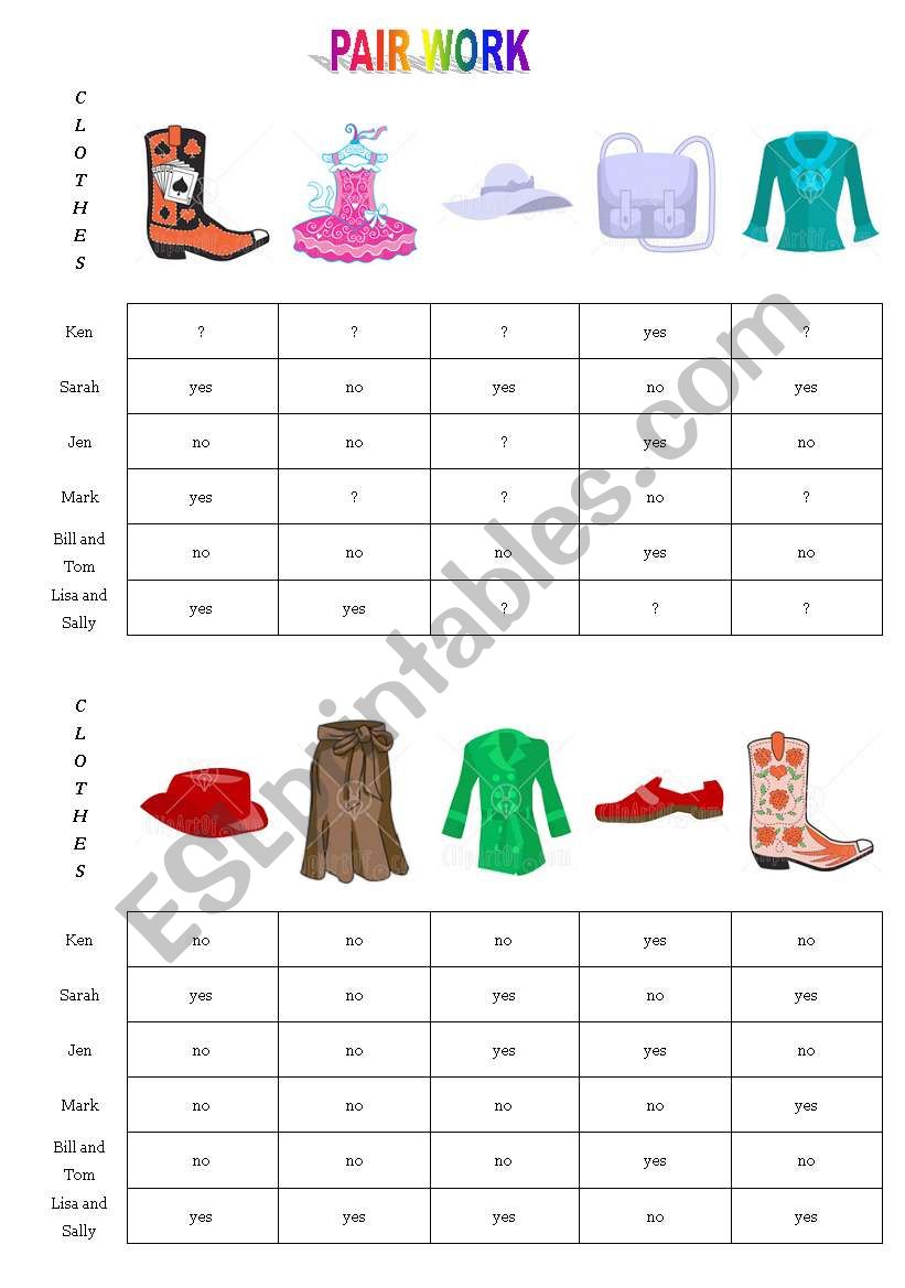 PAIRWORK worksheet