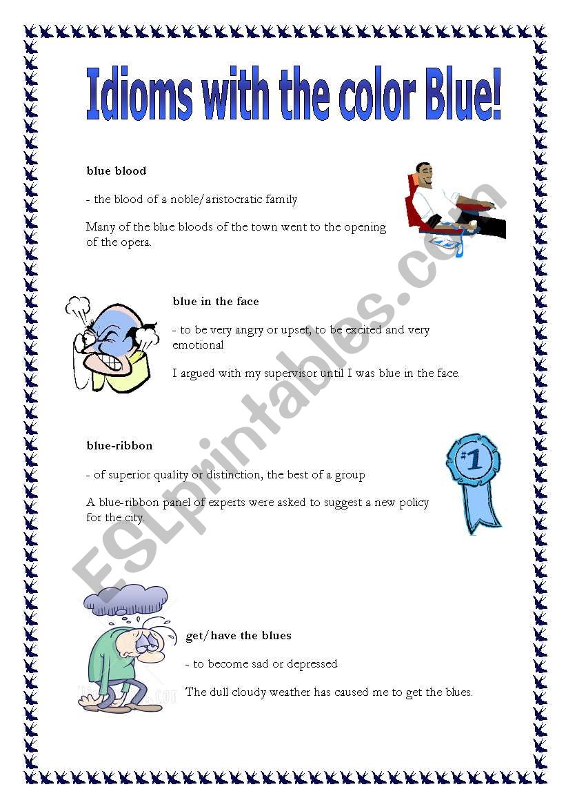 Idioms blue worksheet