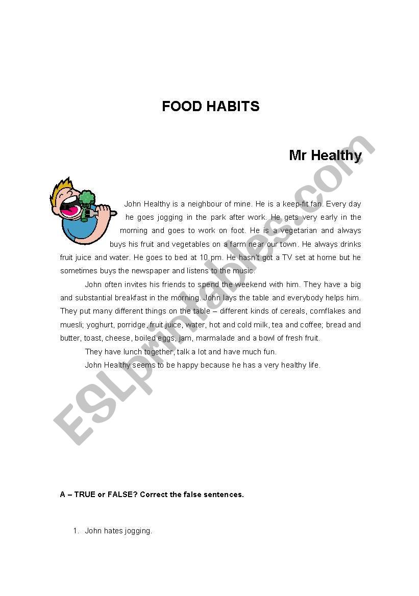 Food Habits worksheet