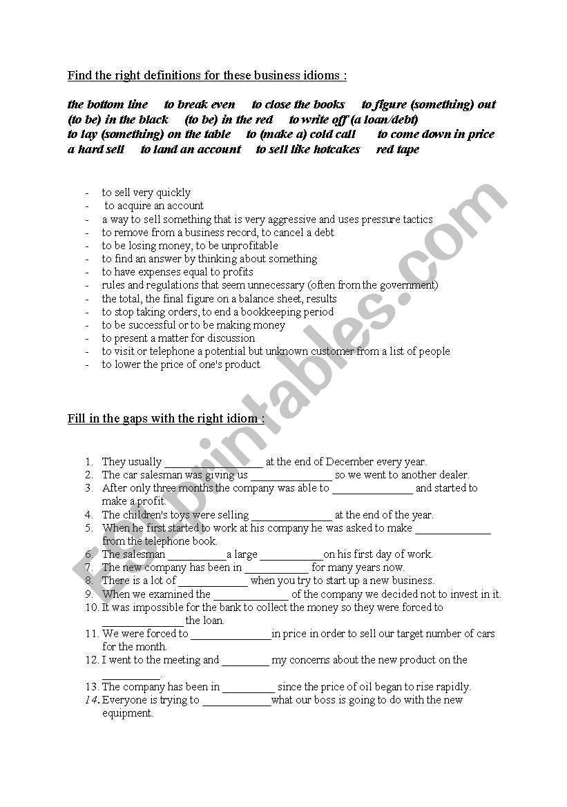 Business Idioms worksheet