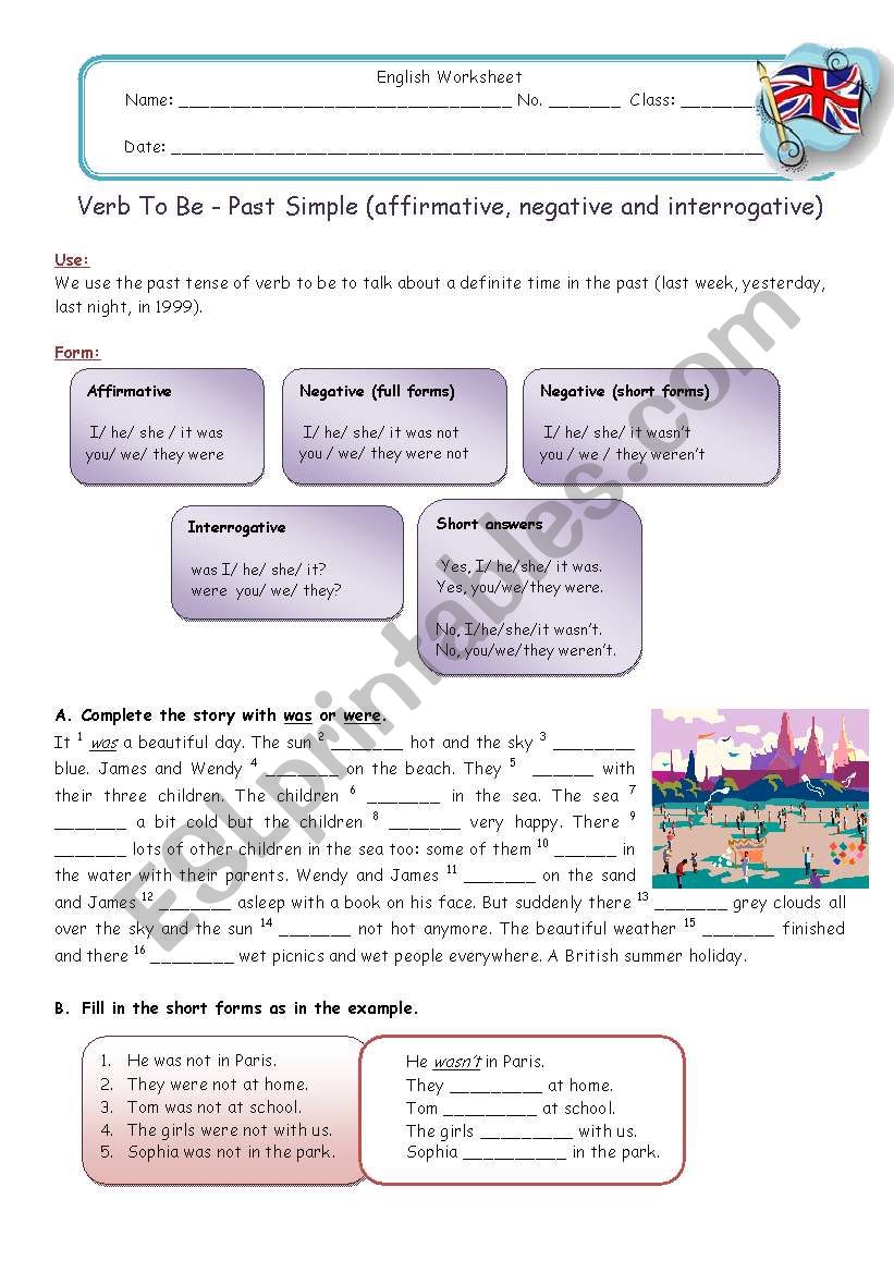Verb to be - Past Simple worksheet