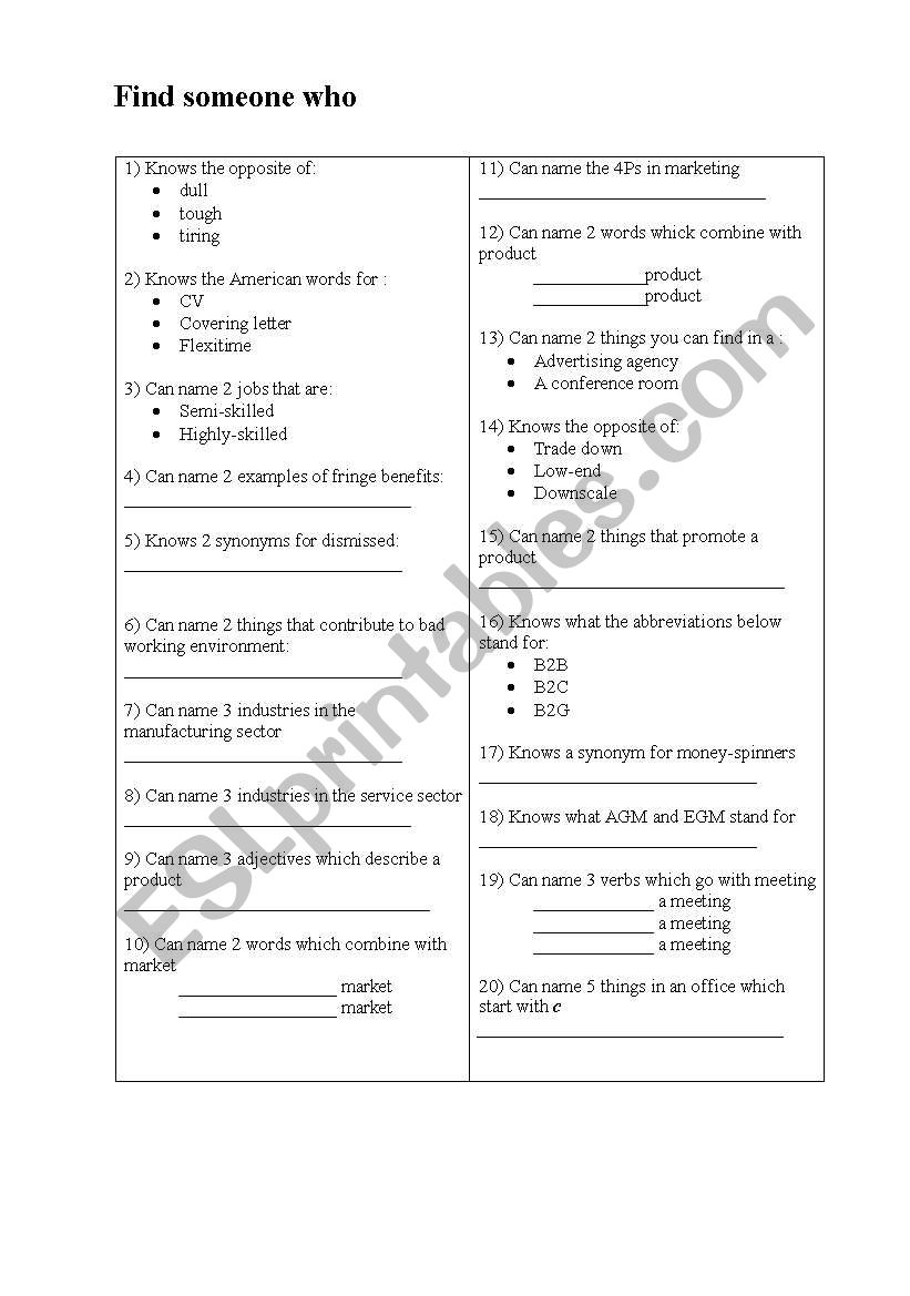 Guessing game business English