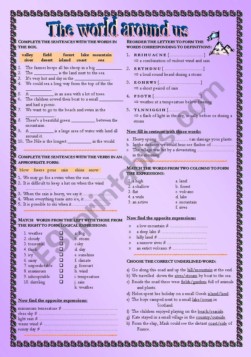 Vocabulary - THE WORLD AROUND US - Exercises about environment