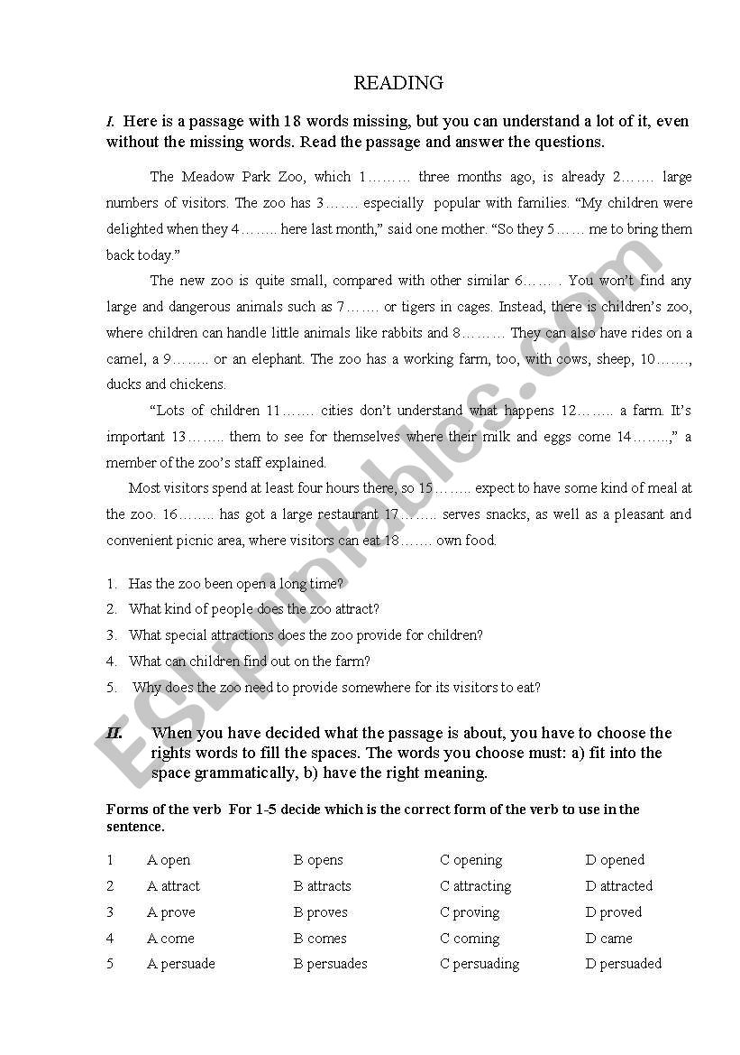 Elementary Reading worksheet