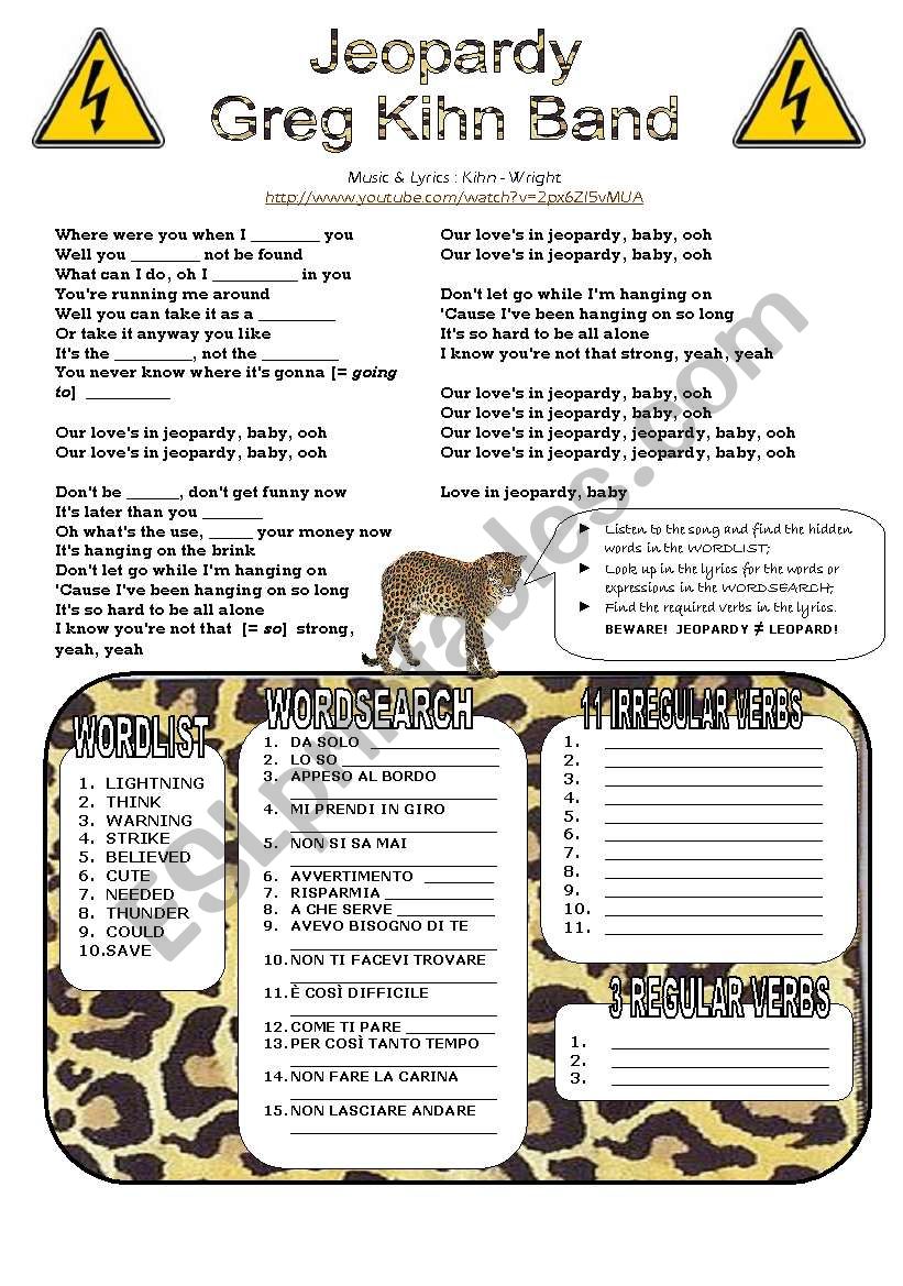 JEOPARDY worksheet