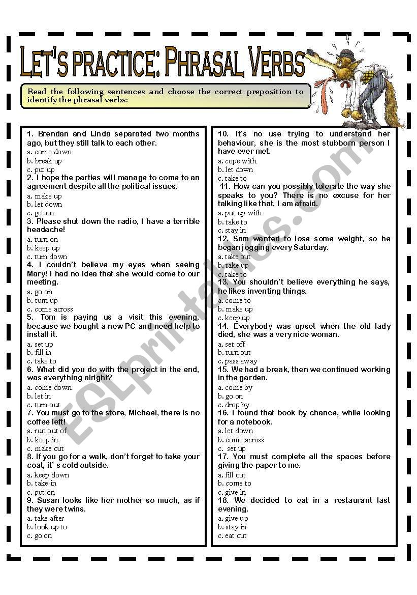 LETS PRACTICE: PHRASAL VEBRS worksheet