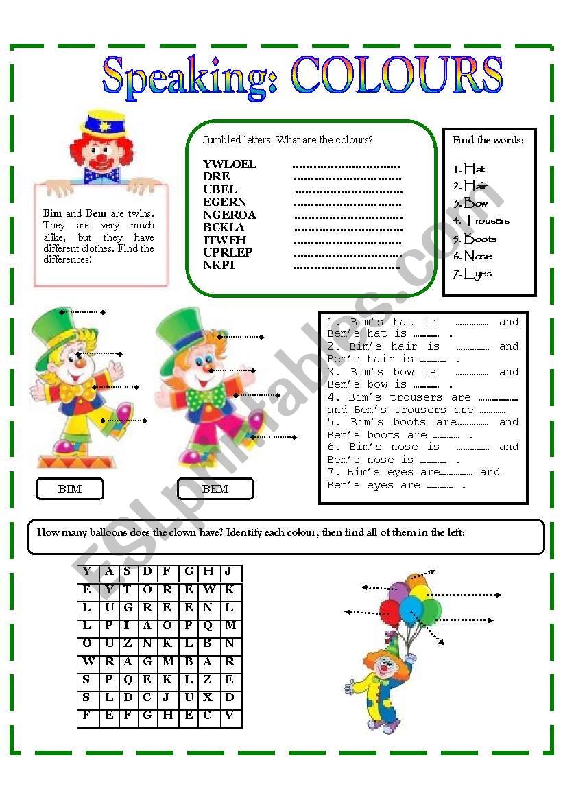 SPEAKING: COLOURS worksheet