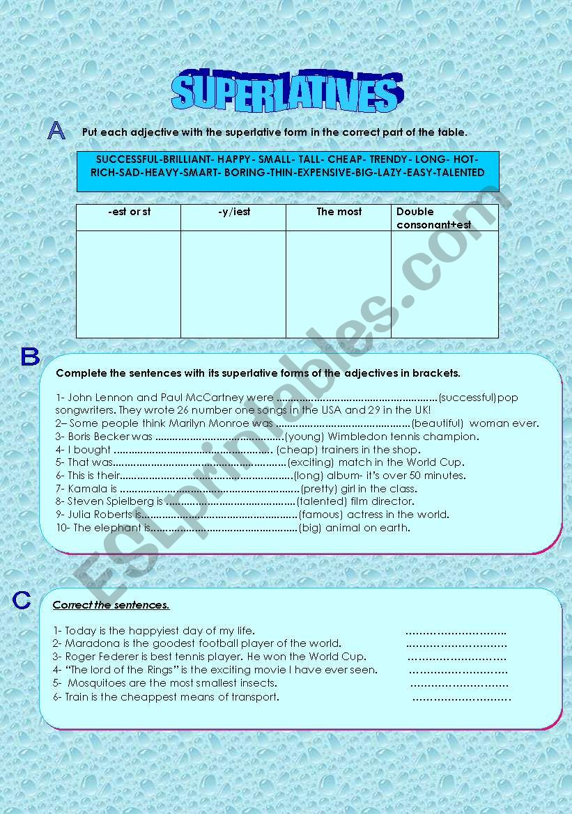 SUPERLATIVES worksheet