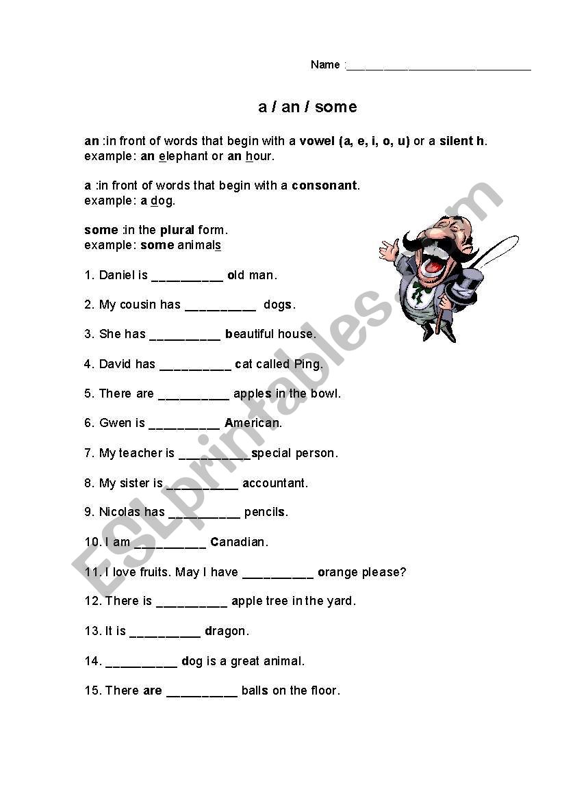 A/an/some worksheet