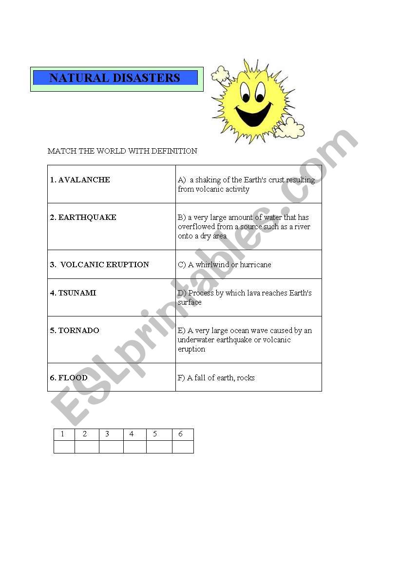 Natural disasters worksheet