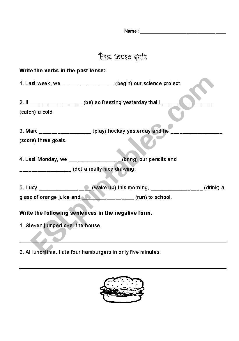 Past Tense Quiz worksheet