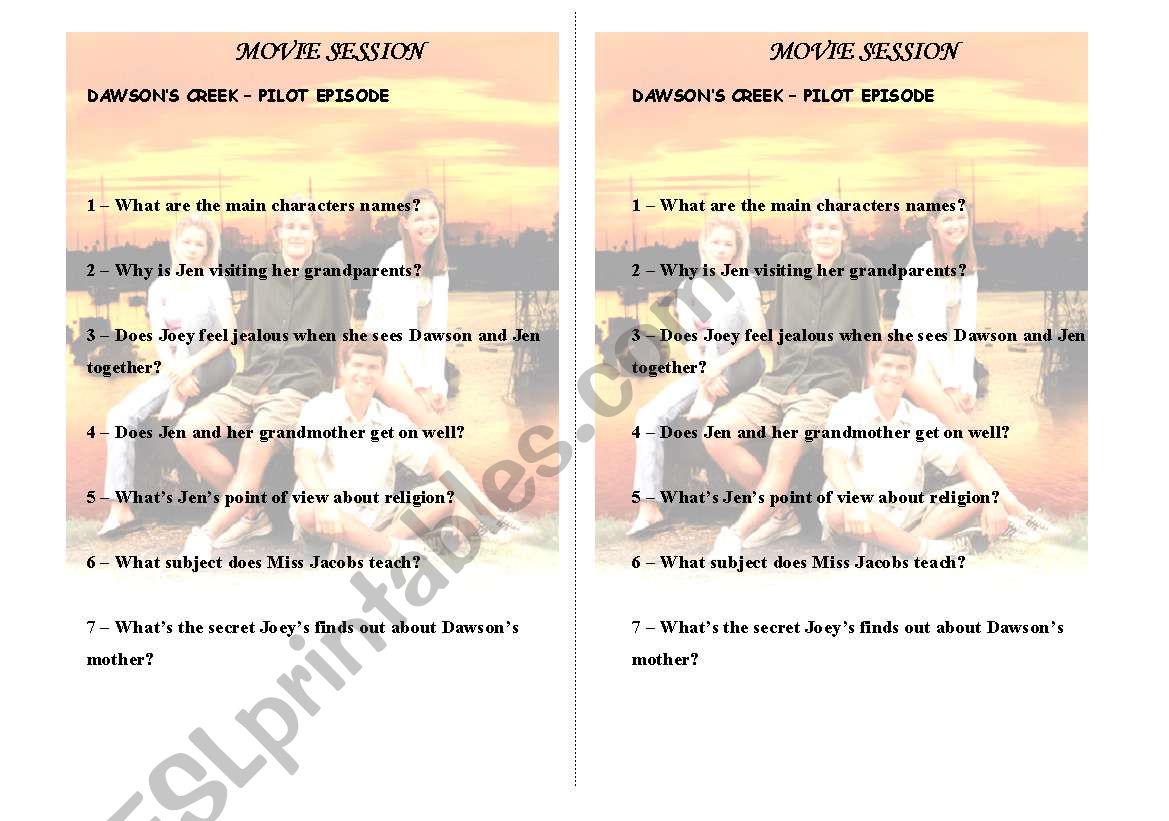 Dawsons Creek worksheet